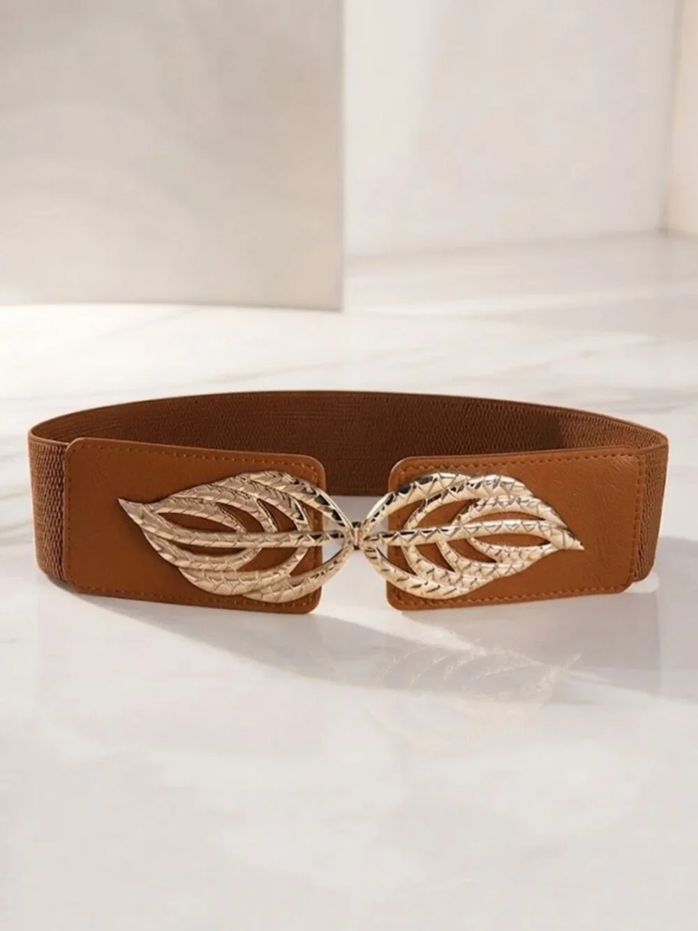 Ladies Brown Leaf Stretch Belt - 29.5 Inches